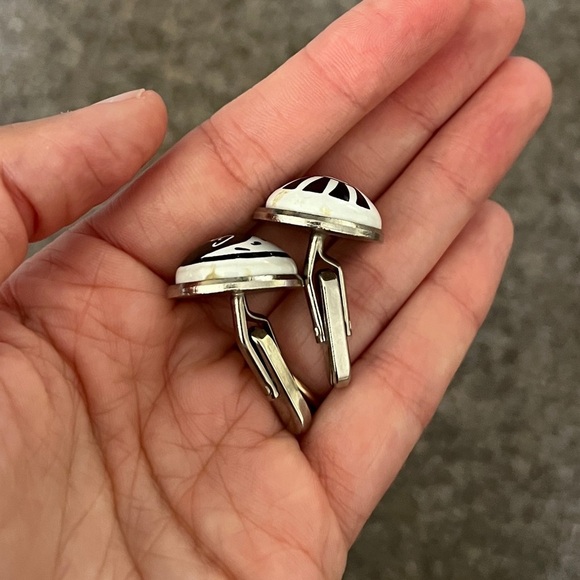 Vintage Duchamp London Cufflinks Good Morning Good Night Sun Mood Black White - Picture 3 of 4